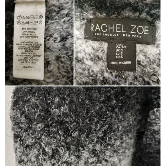 Rachel Zoe Ombre Stripe Open Cardigan Wool Alpaca Blend Sweater Gray Black S - Picture 11 of 11